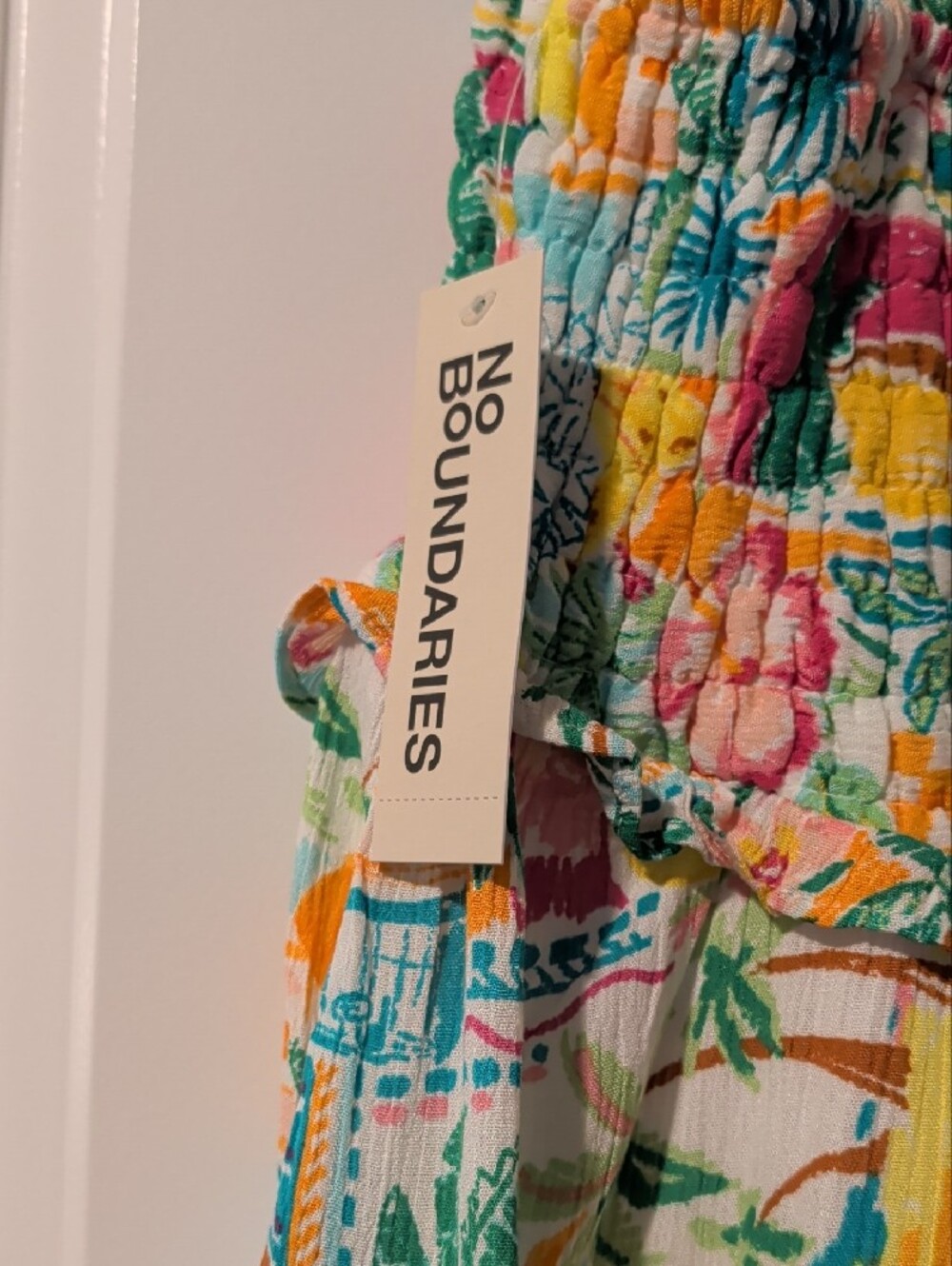 No Boundaries Multicolor Smocked Floral Spaghetti-Strap Romper - Picture 5 of 7
